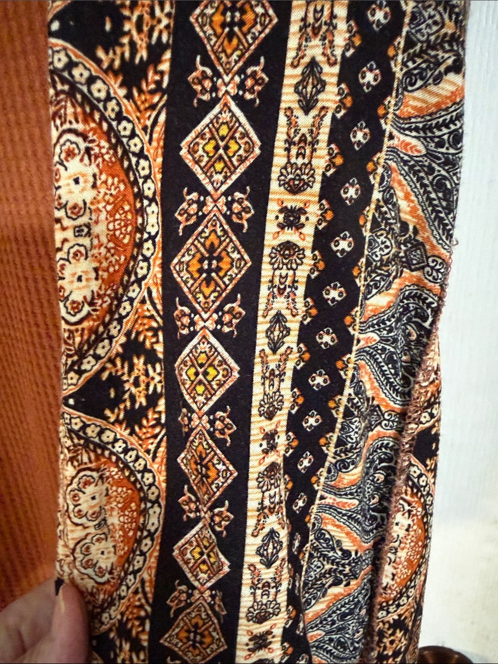 Rust Waffle-Knit Pullover with Paisley Balloon Sleeves - Picture 4 of 6